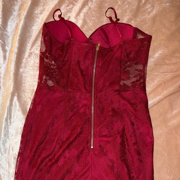 Red Spaghetti Strap Dress w/ Lace Detail on Side - Picture 2 of 2